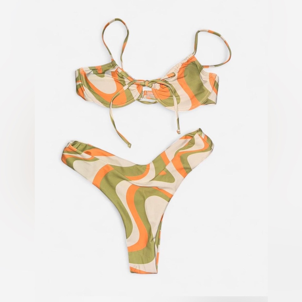 Women’s Swirl-Print Orange & Olive Bikini Set